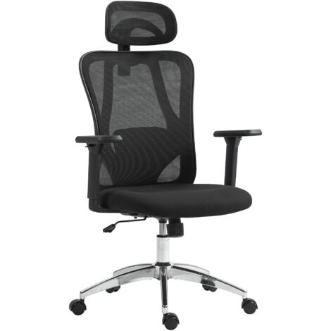 Chaise de bureau pivotante et réglable mécanisme de bascule accoudoirs appui-tête tissu résille noir 100006911