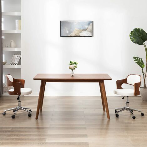 Chaise de bureau pivotante | Fauteuil de bureau Ergonomique Blanc Bois courbé et similicuir 23376 - Blanc