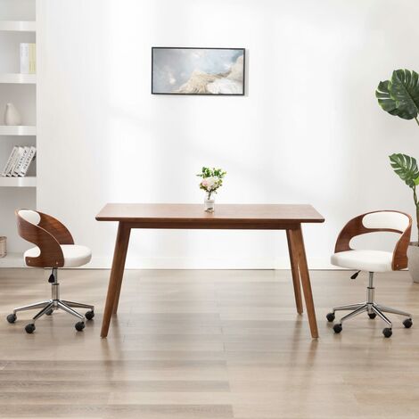 Chaise de bureau pivotante | Fauteuil de bureau Ergonomique Blanc Bois courbé et similicuir 36610 - Blanc