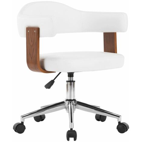 Chaise de bureau pivotante | Fauteuil de bureau Ergonomique Blanc Bois courbé et similicuir 39068 - Blanc