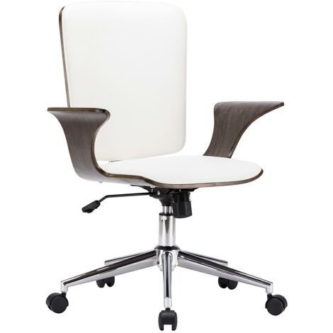 Chaise de bureau pivotante | Fauteuil de bureau Ergonomique Blanc Similicuir et bois courbé 73106 - Blanc