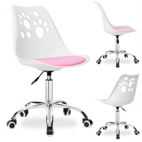 Chaise de bureau pivotante Puppy Love pour bureau enfant, blanche et rose KO16BJR