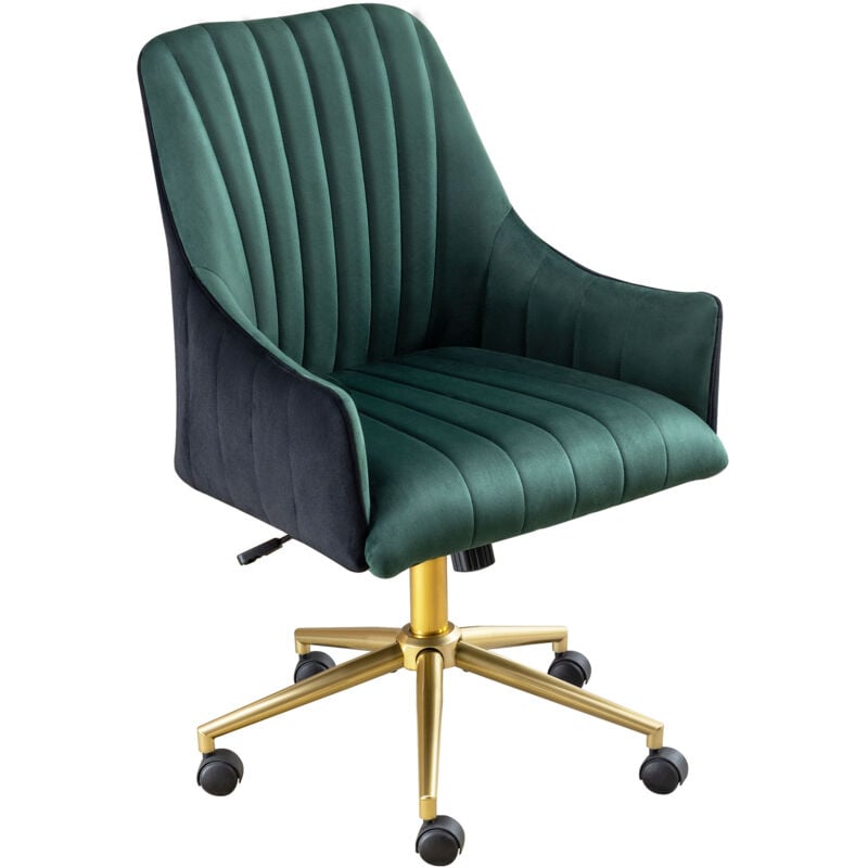 Redom - Chaise de bureau pivotante réglable en hauteur, chaise de bureau en velours, chaise de maquillage avec roulettes, fauteuil en velours pour