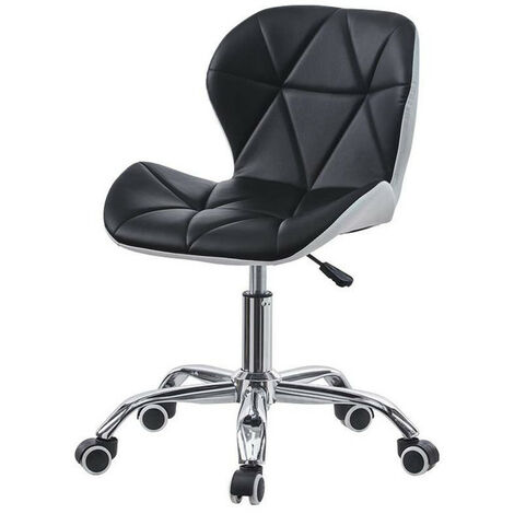 chaise de bureau pivotante réglable en similicuir rembourré avec roulettes et base chromée,Noir et blanc