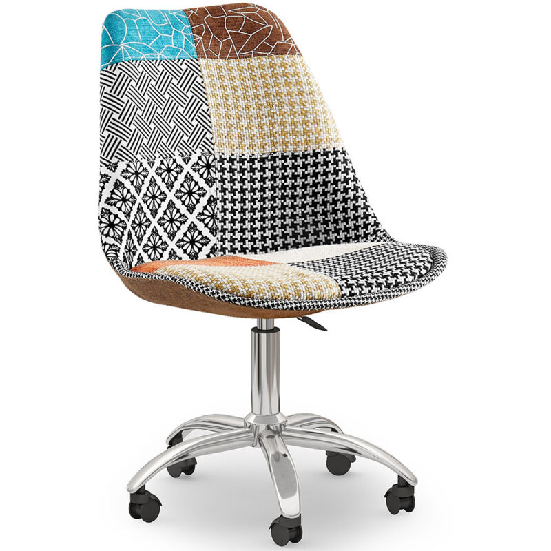 Privatefloor - Chaise de Bureau Pivotante - Tissu Patchwork - Patty Multicolore