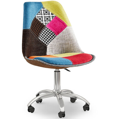 Chaise de Bureau Pivotante - Tissu Patchwork - Simona Multicolore - Acier, Tissu, Nylon, PP - Multicolore