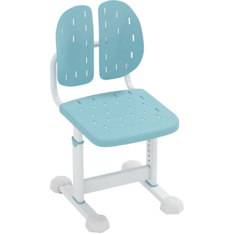 Chaise de Bureau pour Enfant 3 Ans+ Réglable en Hauteur avec Double Dossier et Assise Respirante, Structure en Métal, Charge 100KG, Bleu