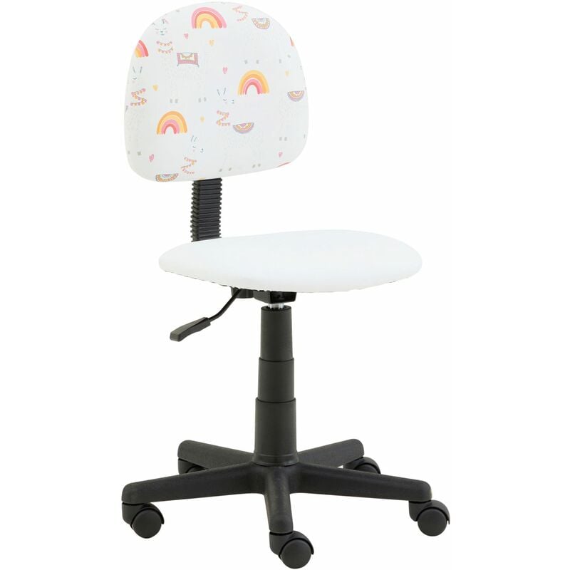 Idimex - Chaise de bureau pour enfant alpaca fauteuil pivotant à roulettes avec hauteur réglable, en synthétique blanc avec motif lama - Blanc