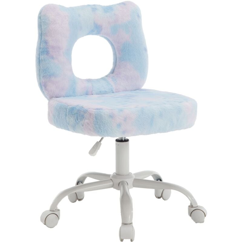 Chaise Enfant à roulettes Chaise de Bureau pour Enfant Chaise de Bureau Enfant Réglable en Hauteur avec Pied Métal, Fausse Fourrure, Bleu