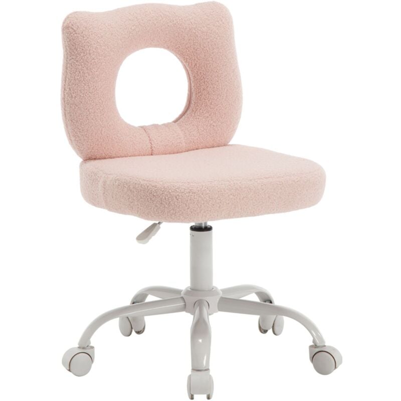 Chaise Enfant à roulettes Chaise de Bureau pour Enfant Chaise de Bureau Enfant Réglable en Hauteur avec Pied Métal, Fausse Fourrure, Rose Clair