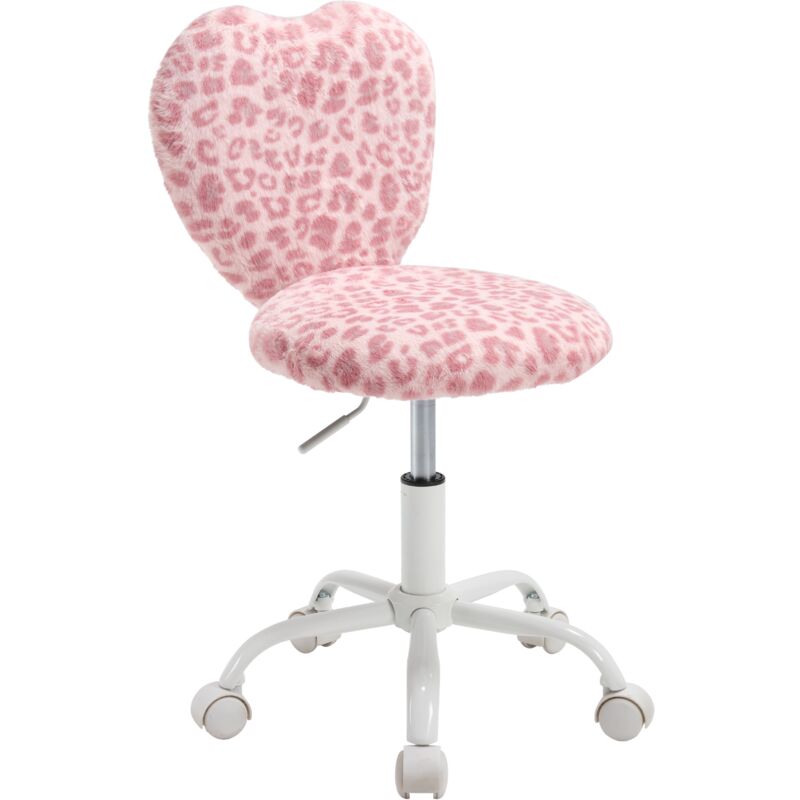Wahson Office Chairs – Chaise pivotante enfant en fausse fourrure – Hauteur réglable 42-49 cm – Motif léopard rose – Design ergonomique et confortable