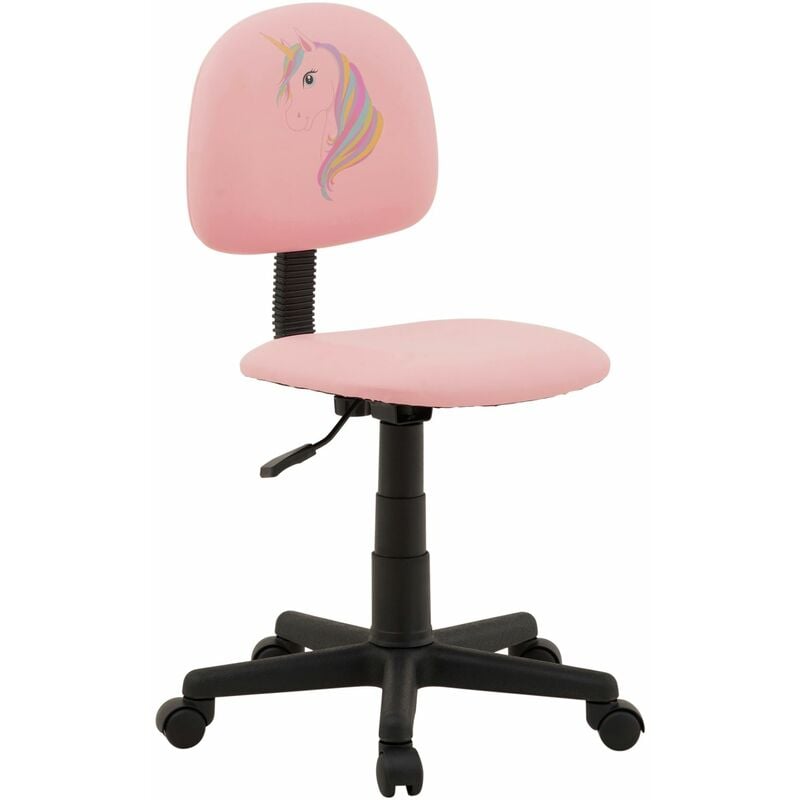 Chaise de bureau pour enfant unicorn, revêtement synthétique rose avec motif licorne