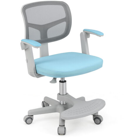 Chaise de Bureau pour Enfants avec Hauteur Réglable, Accoudoirs et Repose-pieds, Chaise de Bureau Pivotante avec Roulettes, Bleu