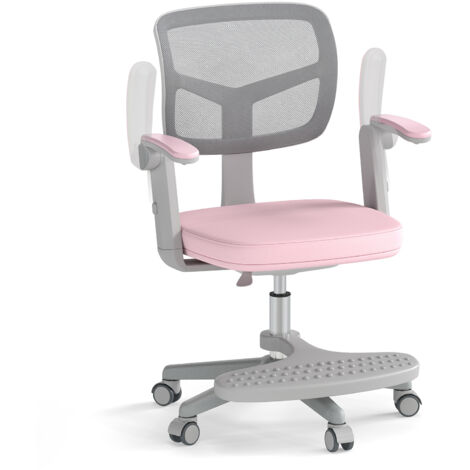 Chaise de Bureau pour Enfants avec Hauteur Réglable, Accoudoirs et Repose-pieds, Chaise de Bureau Pivotante avec Roulettes, Rose