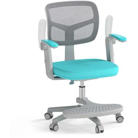 Chaise de Bureau pour Enfants avec Hauteur Réglable, Accoudoirs et Repose-pieds, Chaise de Bureau Pivotante avec Roulettes, Turquois