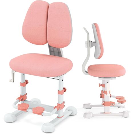 Chaise de bureau pour enfants, chaise ergonomique à double dossier, fauteuil rembourré, hauteur et profondeur réglables pour l'apprentissage, max. 100 kg, 41 x 57 x 81-103 cm (Style 3, Rose)
