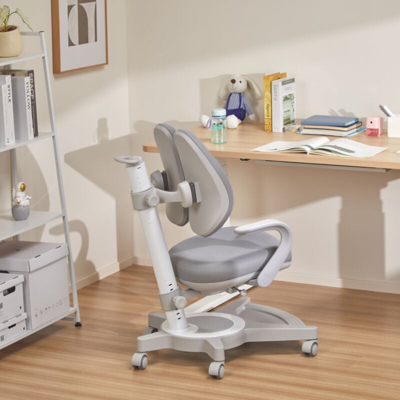 [en.casa] - Chaise de bureau pour enfants Partille hauteur profondeur dossier réglable gris