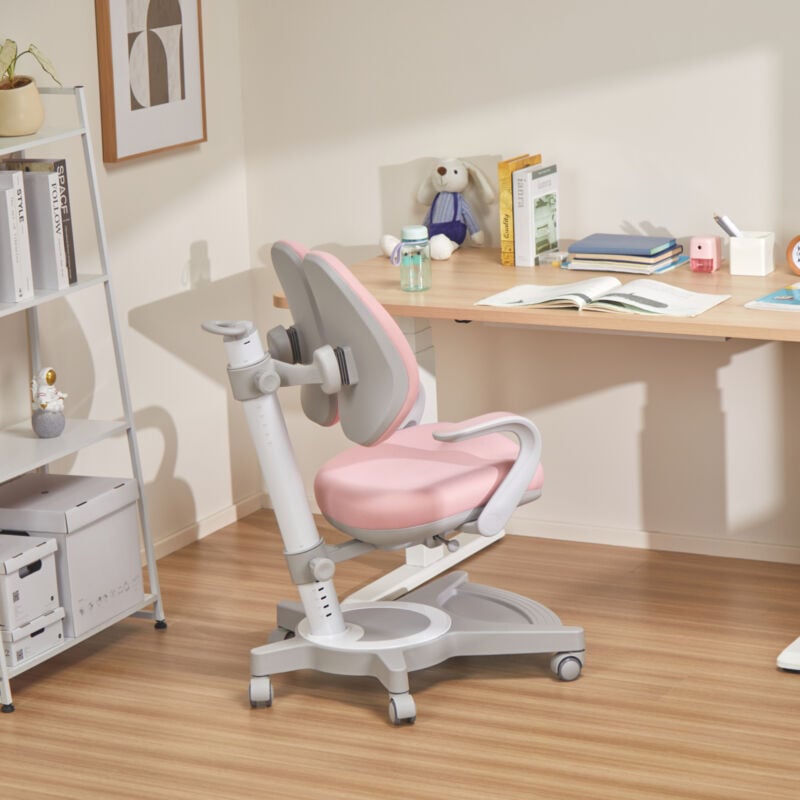 Chaise de bureau pour enfants Partille hauteur profondeur dossier réglable rose [en.casa]