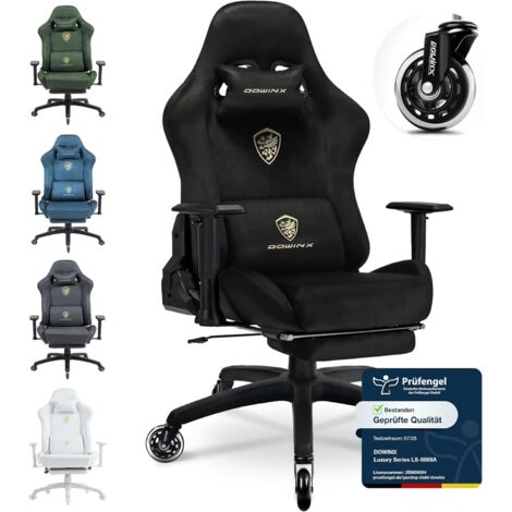 Chaise de bureau pour jeux vidéo, ergonomique et respirante, en velours de microfibre, toucher doux, comme de la peau, chaise de bureau réglable avec repose-pieds, couleur noire