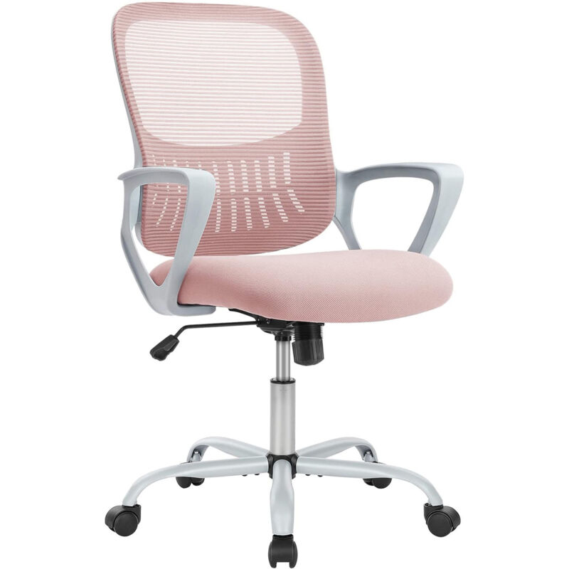 Chaise de bureau pour ordinateur de bureau, fauteuil de direction ergonomique à dossier moyen en maille avec roulettes, support lombaire confortable,