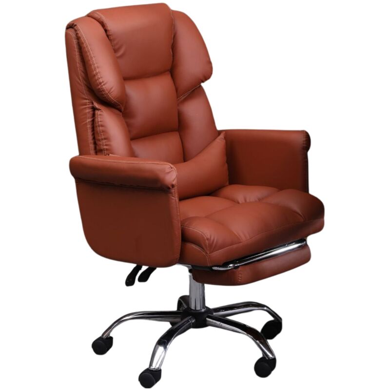 Chaise de bureau Premium Elegance avec repose-pieds - Cuir marron