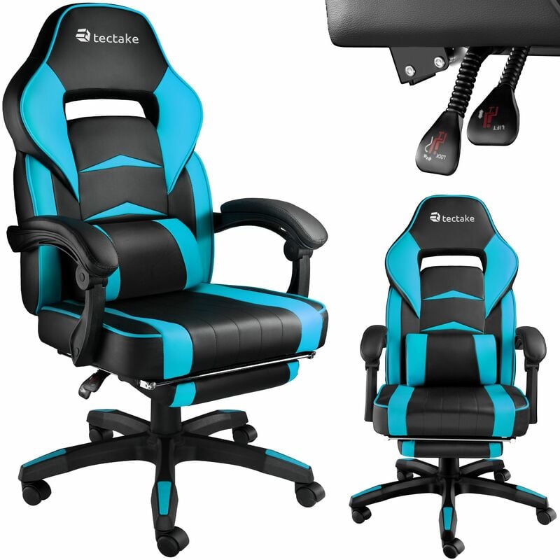tectake - chaise de bureau racing comodo avec repose-pieds - chaise de bureau racing, chaise de bureau gaming, chaise de bureau - noir/azur