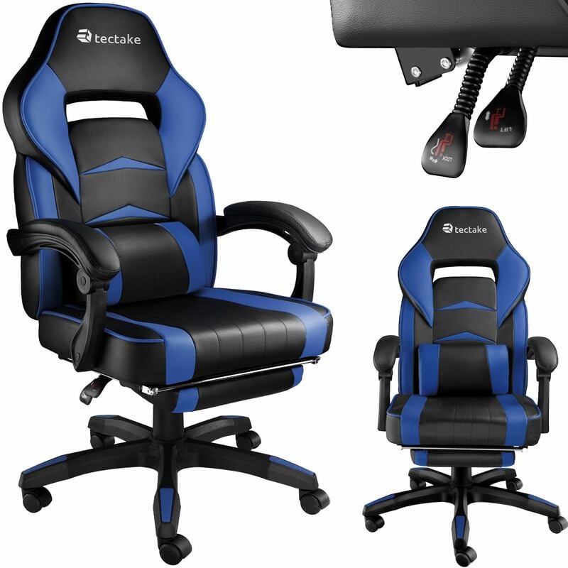 tectake - chaise de bureau racing comodo avec repose-pieds - chaise de bureau racing, chaise de bureau gaming, chaise de bureau - noir/bleu