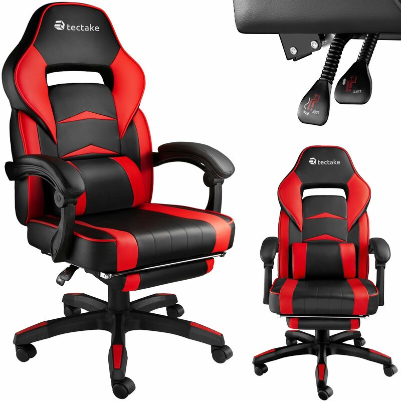 tectake - chaise de bureau racing comodo avec repose-pieds - chaise de bureau racing, chaise de bureau gaming, chaise de bureau - noir/rouge