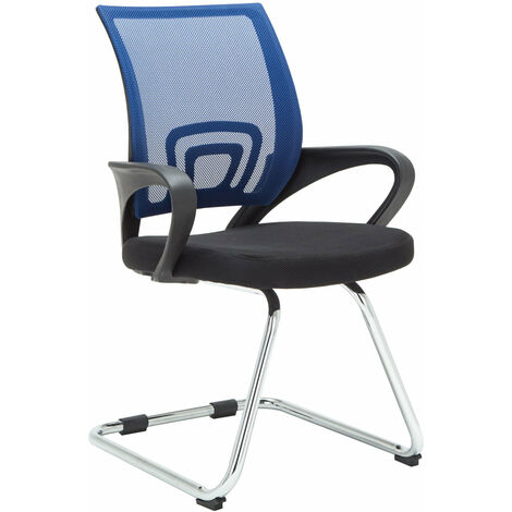 Chaise de bureau reception sans roulettes dossier en maille avec accoudoirs bleu BUR10501