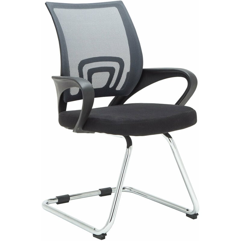 Chaise de bureau reception sans roulettes dossier en maille avec accoudoirs gris BUR10500