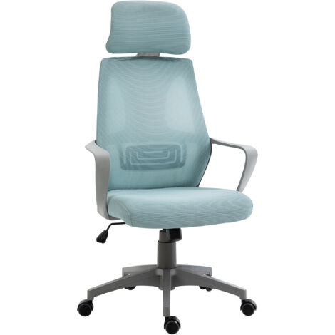 Chaise de bureau réglable avec accoudoirs, appuie-tête et fonction basculante, charge 120 kg 64x55x116-126 cm Bleu