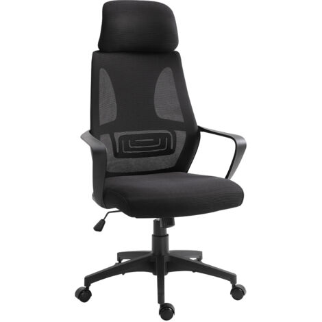 Chaise de bureau réglable avec accoudoirs, appuie-tête et fonction basculante, charge 120 kg 64x55x116-126 cm Noir