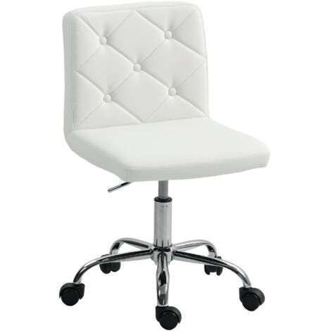 Chaise de bureau réglable avec couvre-bouton, en cuir PU, mousse et acier, 44x50x78-88 cm, blanc