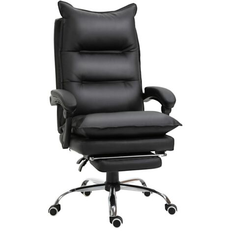 Chaise de bureau réglable avec repose-pieds en simili cuir noir 66x72x122-130 cm