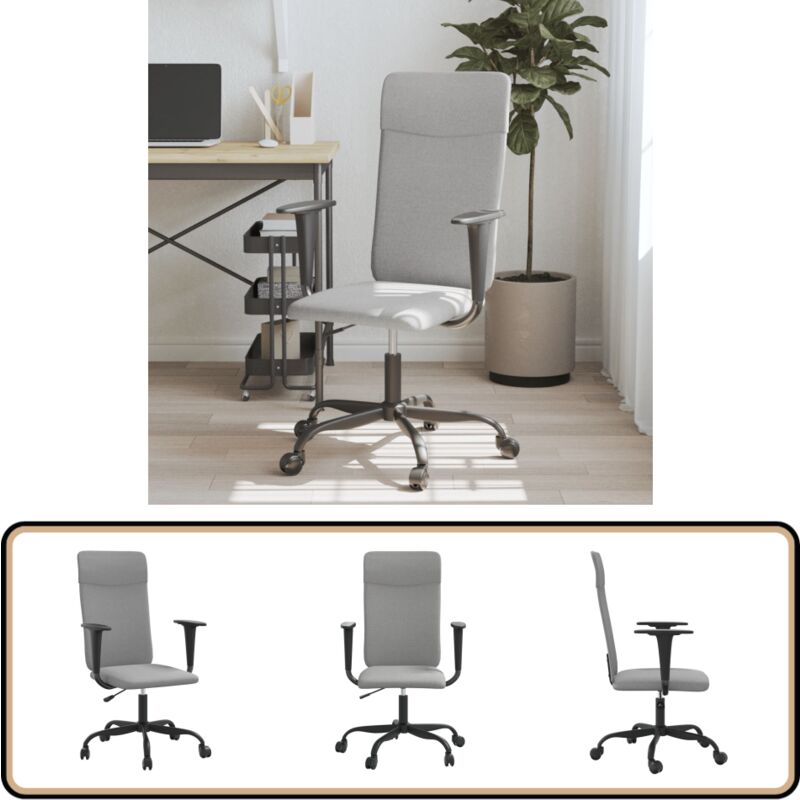 Chaise de bureau réglable en hauteur gris clair tissu - Chaise De Bureau - Chaise Ergonomique - Chaise De Bureau Ajustable - Fauteuil De Bureau