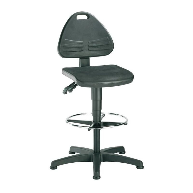 Bimos - Chaise d'atelier pivotante isitec patins + anneau de pied mousse intégrale noir 580-850 mm