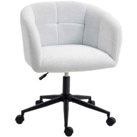 Chaise de Bureau Rembourrée - Design Baignoire avec Revêtement en Peluche Doux - Base Acier à Roulettes - Crème et Noir 65x59x85cm