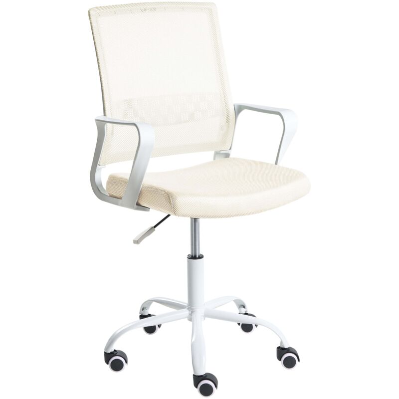 Chaise de Bureau Revêtement en Maille Rembourré Hauteur Réglable Pivotante Accessoire Blanc Cassé Ease