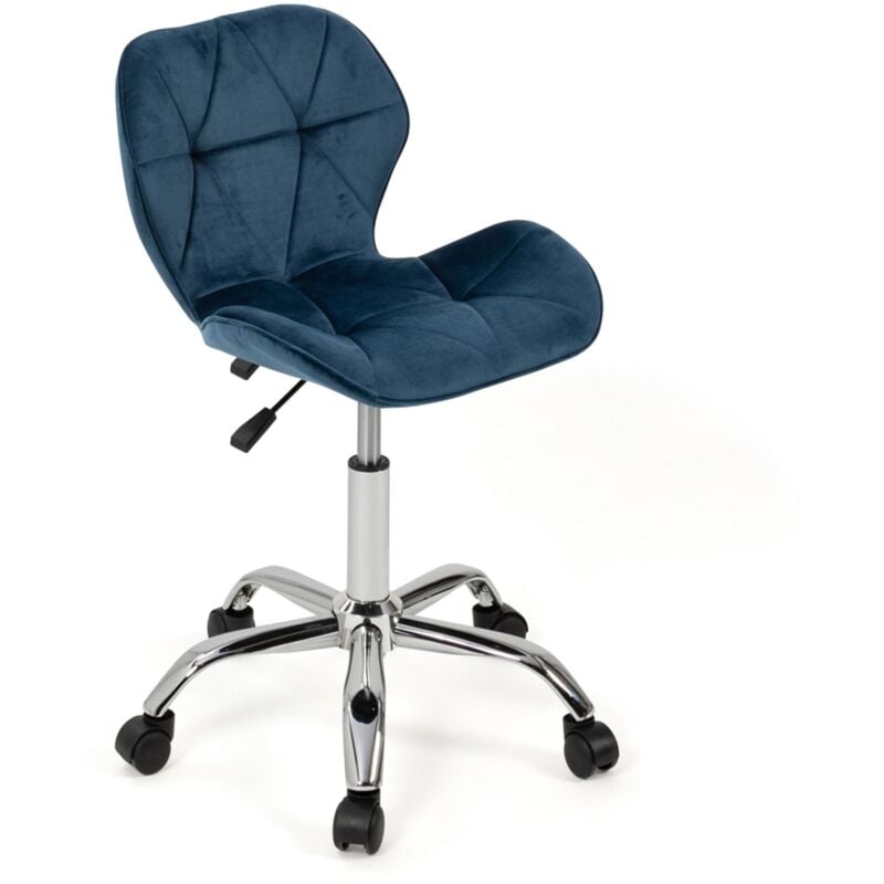 Chaise de bureau robine velours bleu à roulettes