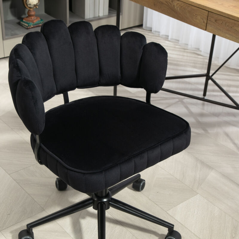 Chaise de bureau, rotative à 360°, douce et veloutée, réglage de la hauteur, base stable et 5 roulettes, noir