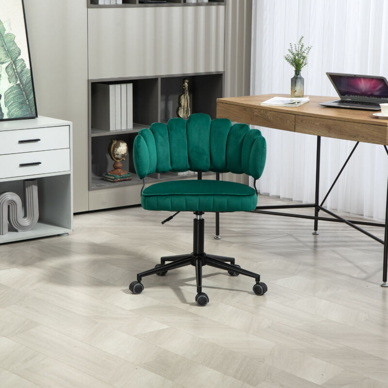 Chaise de bureau roulante et rotative à 360°, réglable en hauteur, dossier creux, velours, charge de 150 kg - vert