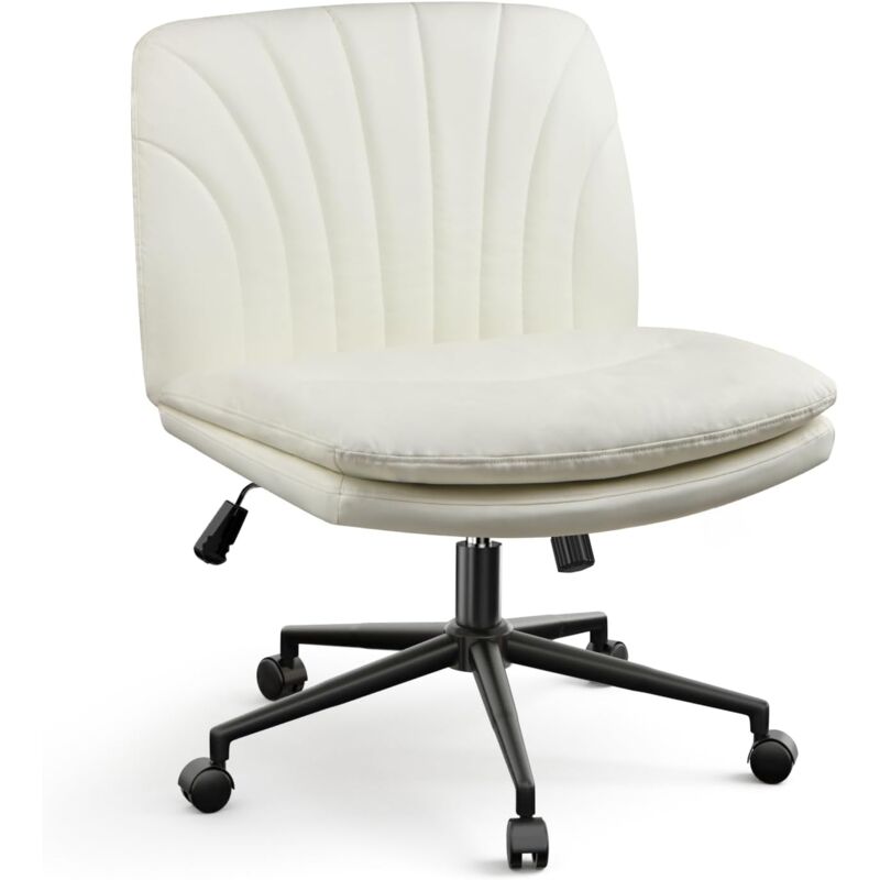 Wowttrelax - Chaise de Bureau sans Accoudoir, chaise à pieds croisés, Chaise de lecture avec coussin plus large pour Bureau et Chambre, Beige