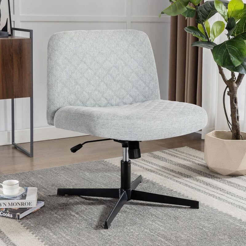 Chaise de bureau sans accoudoirs, chaise de bureau à domicile sans roulettes, base en métal robuste, chaise ergonomique à siège large à bascule à