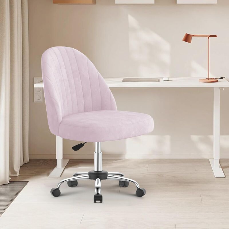 Chaise de Bureau sans accoudoirs, Chaise de Coiffeuse en Velours, Siège Confort, Rembourrage en Mousse, Réglable en Hauteur, Rose Wowttrelax