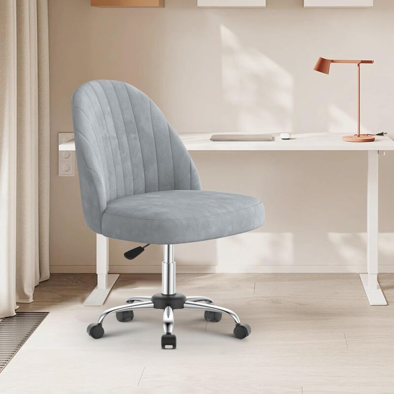 Chaise de Bureau sans accoudoirs, Chaise de Coiffeuse en Velours, Siège Confort, Rembourrage en Mousse, Réglable en Hauteur, Gris Wowttrelax