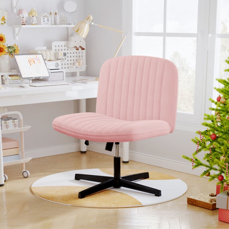 Wowttrelax - Chaise de bureau sans roulette, Fauteuil Bureau en Velours, pour Chambre et Bureau, Rose