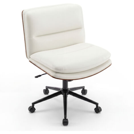 Chaise de Bureau sans Accoudoirs, Fauteuil de Bureau Pivotant 360° avec roulettes, Réglable en Hauteur, Fonction à Bascule, Blanc