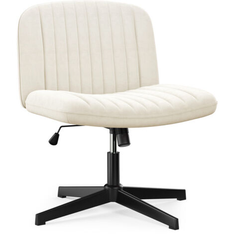 Chaise de Bureau sans Accoudoirs - Rattantree Fauteuil de Bureau avec Large Assise sans roulettes, Fauteuil Pivotant en Velours, Chaise de Maquillage Dossier Inclinable et Hauteur Réglable, Beige