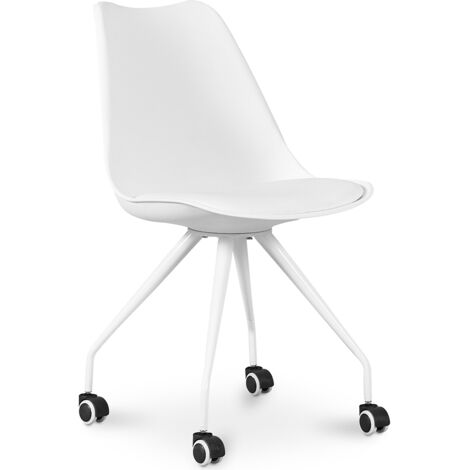 Chaise de bureau scandinave a roulettes - Canva Blanc - Métal, PP, Faux cuir, Nylon - Blanc