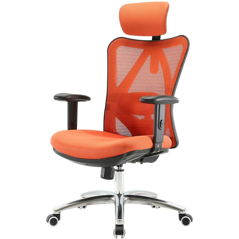 HHG - jamais utilisé] Chaise de bureau sihoo Chaise de bureau, ergonomique, charge max. 150kg sans repose-pieds, orange - orange